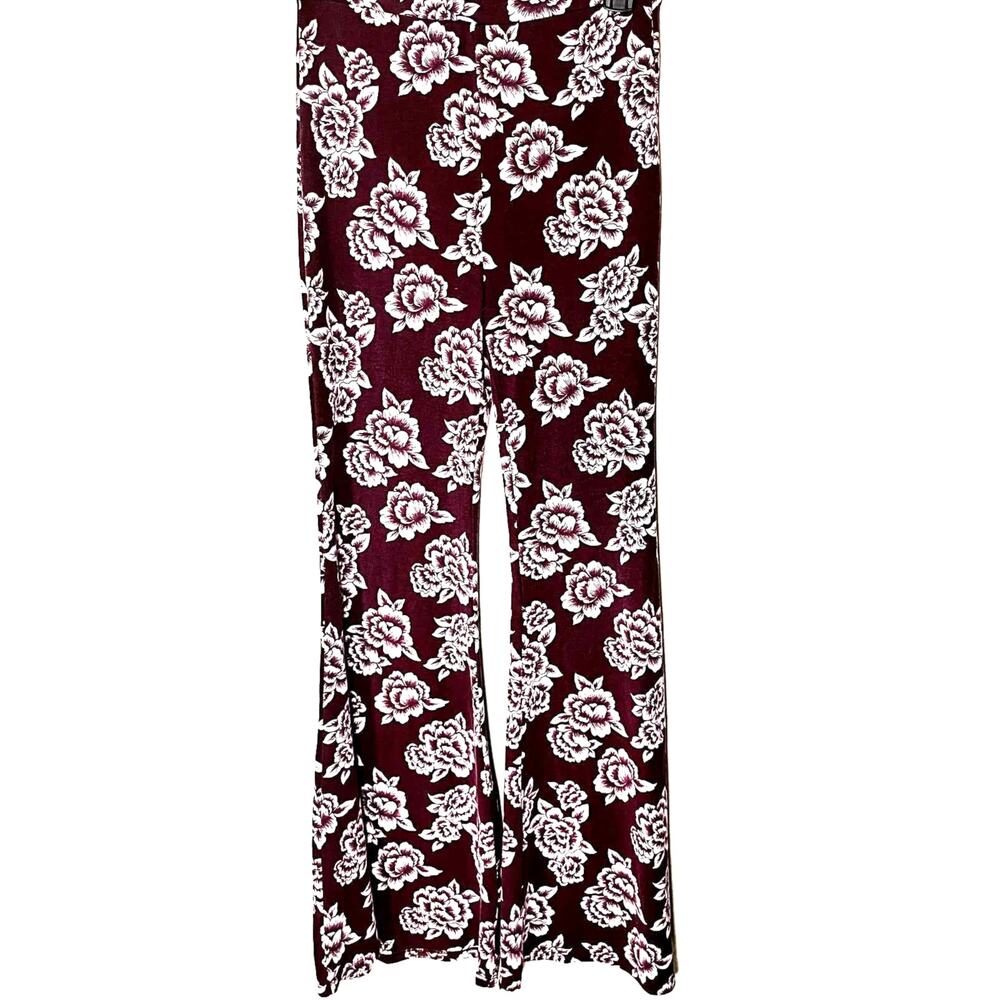 Forever 21‎ flare leggings sz S burgundy floral palazzo stretch